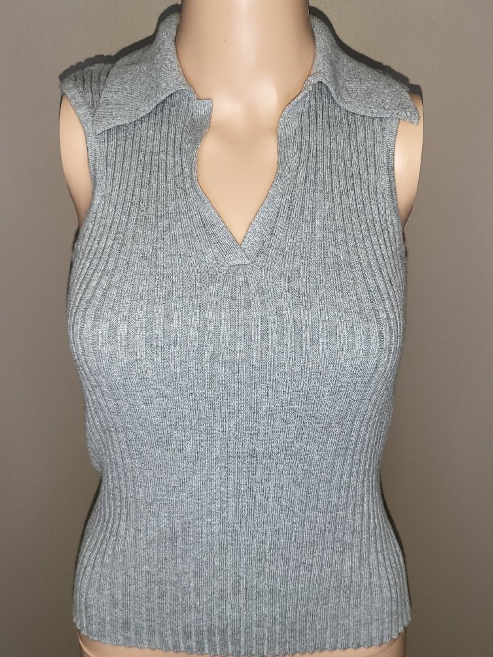 Urban Outfitters Ribbed Sleeveless Polo Sweater Gray Cotton Size Medium